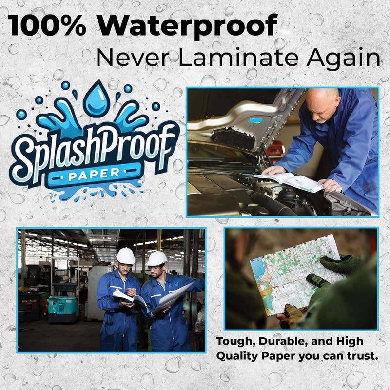 SplashProof Printer Paper - 8.5" x 11", 10 Mil Waterproof Paper, Laser Printer & Copy Machine Compatible (50 Sheets) - Image 3